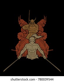 Group of Samurai, Ready to fight action designed using geometric pattern cartoon graphic vector