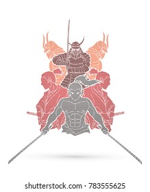 Group of Samurai, Ready to fight action designed using geometric pattern cartoon graphic vector