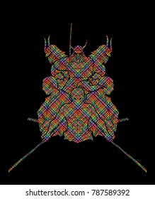 Group of Samurai, Ready to fight action designed using colorful pixels cartoon graphic vector
