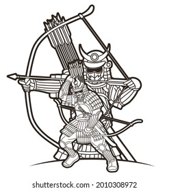 Grupo de Guerrero Samurai Ronin con acción armada y armadura listo para luchar contra el vector gráfico de dibujos animados