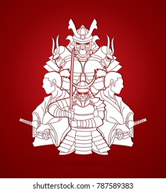 Group of Samurais, Ready to fight composition graphic vector