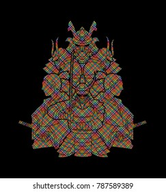Group of Samurais, Ready to fight composition designed using colorful pixels graphic vector