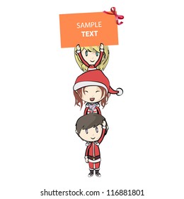 Group of Santa Claus with a empty poster. Isolated vector illustration.