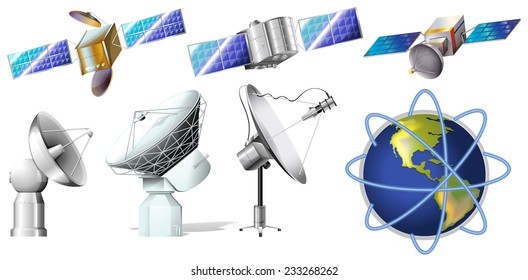 A group of satellites on a white background 