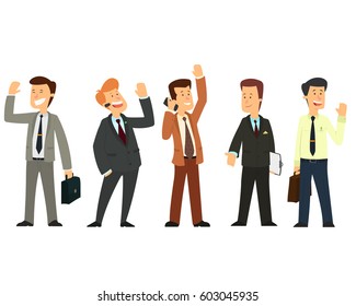 Group of satisfied businessmen. Set of several characters in business suits on a white background. vector illustration.