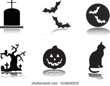 Group of scary halloween icons