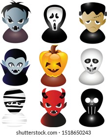 Group of scary halloween icons