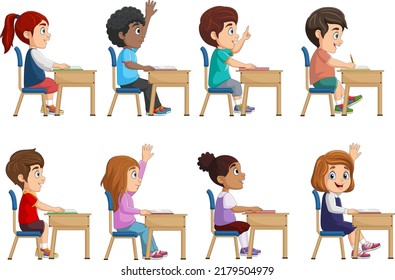 Group of school children sitting at classroom desks