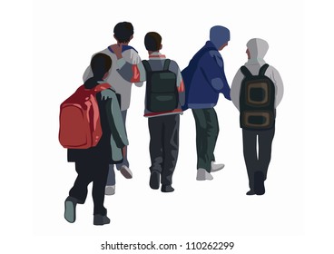 The group of school students goes