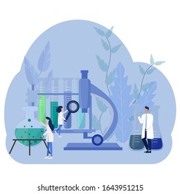 Group of scientists doctors in laboratory making research. Medical, chemical concept in vector design