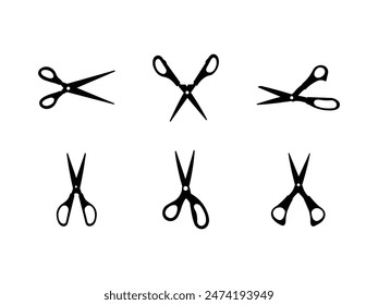 Group of Scissors Silhouette isolated white background. Vector Illustration