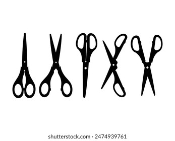 Group of Scissors Silhouette isolated white background. Vector Illustration