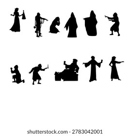 Group of scrooge and marley silhouette. ghost of christmas past, present, future. simple vector illustration.
