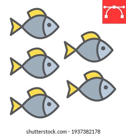 Group of sea fishes color line icon, sea fish and ocean animals, fishes vector icon, vector graphics, editable stroke filled outline sign, eps 10