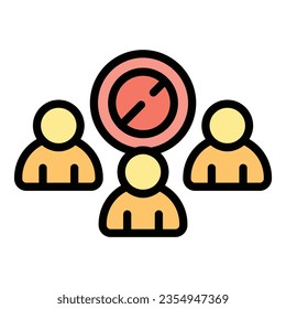Vector de contorno de icono de autoaislamiento de grupo. Cuarentena interna. Color plano del virus de Corona