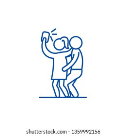 Group selfie line icon concept. Group selfie flat  vector symbol, sign, outline illustration.