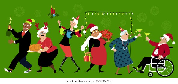 Group of senior citizens celebration Christmas, EPS 8 vector illustration