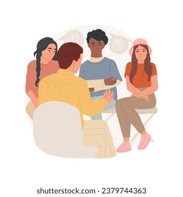 Group session isolated cartoon vector illustration. Teenagers on psychotherapy session, group of teens having drug counselling, victim support, social communication vector cartoon.