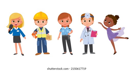 Group, set of characters of different jobs and occupations. Collection of male and female employee, workers, professionals in the uniform. Different type professions set.