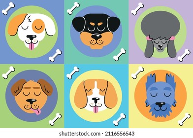 Group Set Dogs Puppies Pets Friends Cute Jack Russell Terrier Rottweiler French Poodle Labrador Beagle Schnauzer Icons