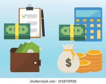 group set of money related illustration vetor icon