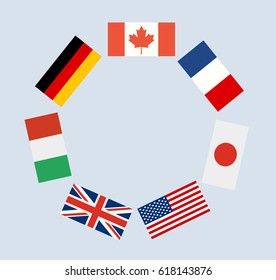 Group of Seven in a Circle. Illustration. 
