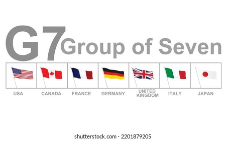 Group of Seven countries flags. vector