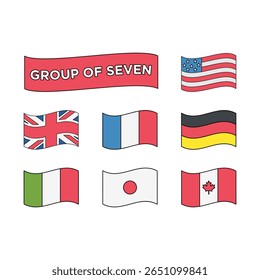 group of seven flags icon design vector illustration
