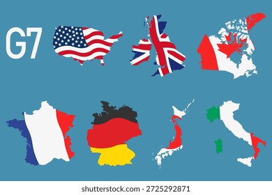 Group of Seven (G7), infographic and map. Worlds largest advanced economies.