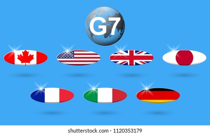 Group of Seven G7 and member states flags vector illustration.