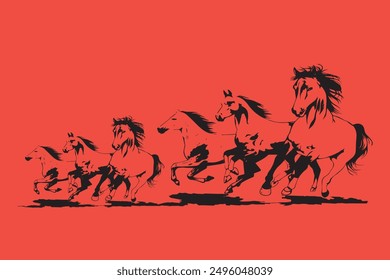 Group of seven Horses running graphic vector
