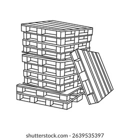 Group of several stacked wooden pallets