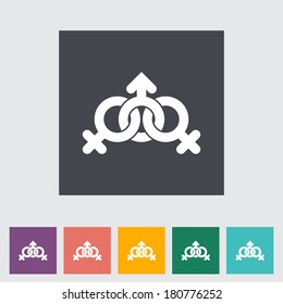 Group sex sign. Single flat icon on the button. Vector illustration.
