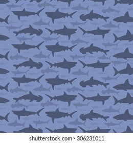 Group sharks seamless pattern 