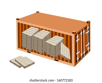 A Group of Shipping Pallets in Orange Cargo Container, Freight Container or Shipping Container, Ready for Shipment. 