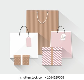 Group of shopping bags and box Vector Illusrtation