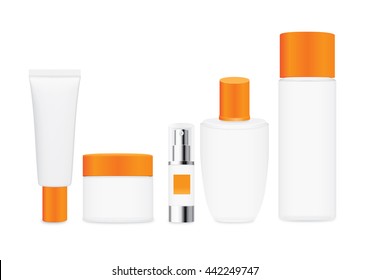 Group Shot Cosmetic Container White Color With Orange Cap. For Product Container Mock Up