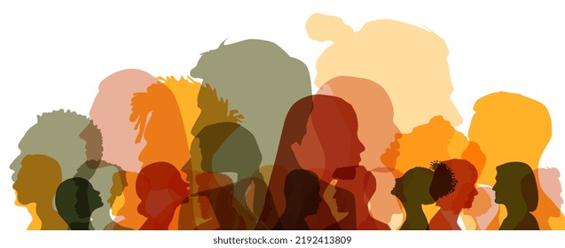 Group side silhouette men and women of different culture	