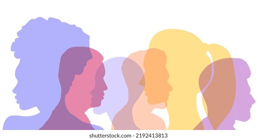 Group side silhouette men and women of different culture	