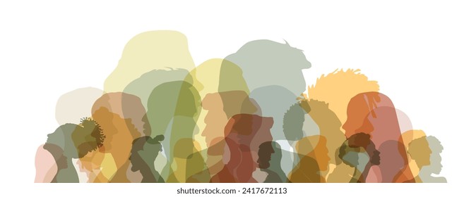 Group side silhouette men and women of different culture	