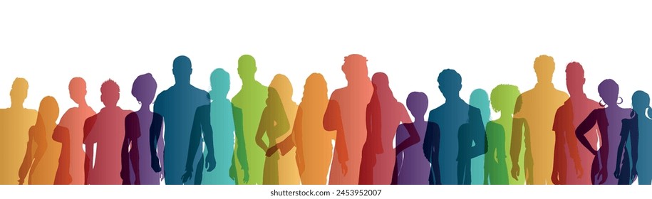 Group of silhouette diverse people front view. Charitable donation and volunteer work. Community. NGO. Aid. Non profit. Support and assistance. People diversity. Multiculturalism