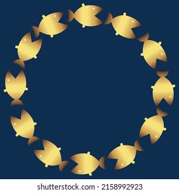 A group of silhouette fish swim in a circle in gold. Marine life. Vector illustration. Icon. Logo fishes.