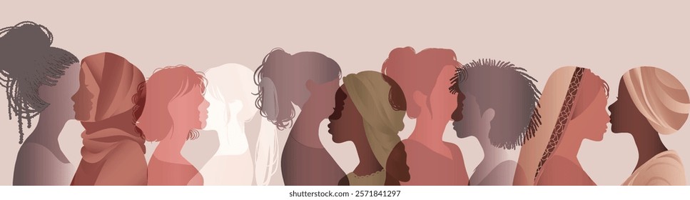 Group silhouette of multicultural women. International women s day. Empowerment Diversity - inclusion - equality - or girl power or concept