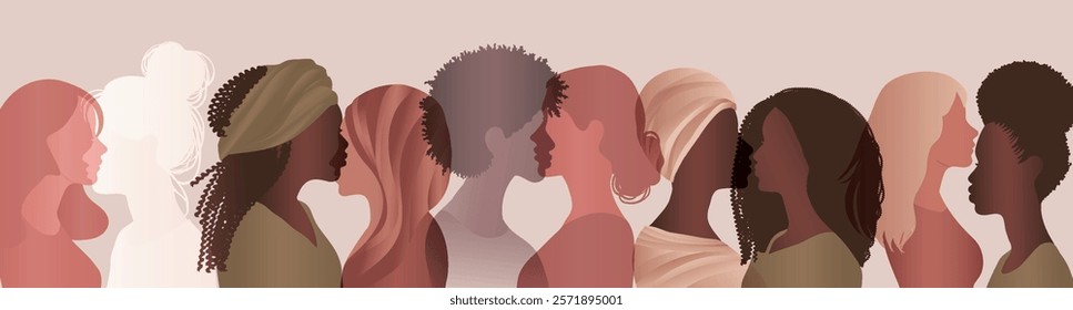 Group silhouette of multicultural women. International women s day. Empowerment inclusion - Diversity - equality - or girl power or concept