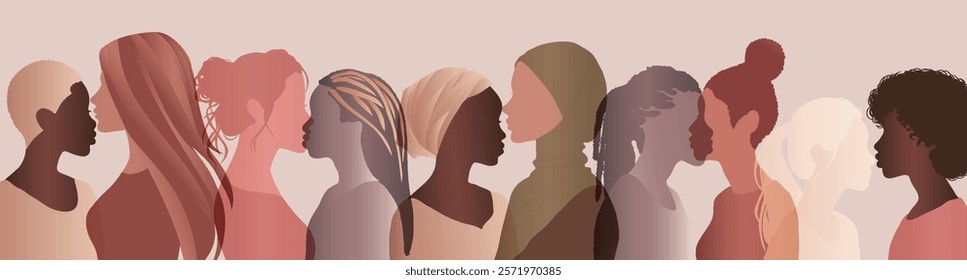 Group silhouette of multicultural women. International women s day. Empowerment inclusion - equality - Diversity - or girl power or concept