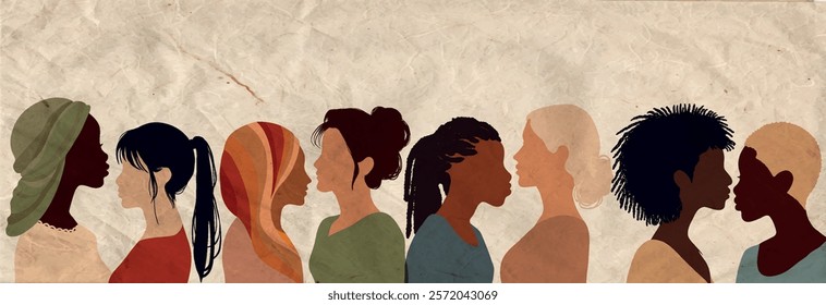 Group silhouette of multicultural women. International women s day. Empowerment - Diversity - inclusion - equality - or girl power concept