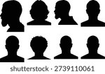Group of silhouette profiles featuring different hairstyles and head orientations.