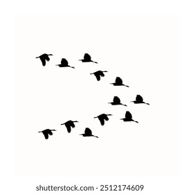 A group of silhouetted birds in scattered flight on a white background evokes a minimalist, serene freedom.