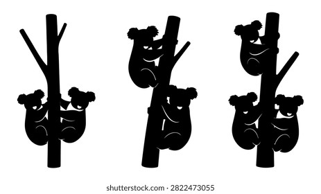Group of silhouetted monkeys climbing tree branches in a dense jungle environment, showcasing wildlife behavior and natural habitat.