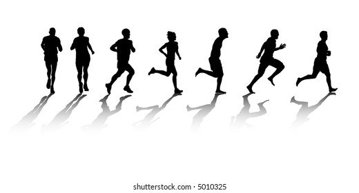 a group of silhouetted runners